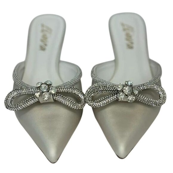 LILIANA / Romantiq 1 / Elegant / Satin /  Pointed-Toe Heels / With Rhinestone Bo - Picture 5 of 8